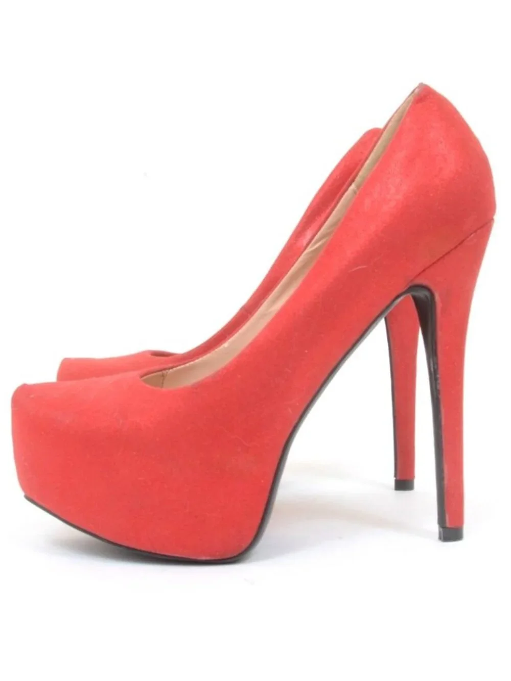De Blossom Women's 8.5 Red Sparkle Almond Toe Platform Pumps Stiletto Heels